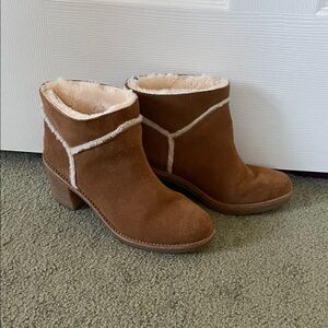 UGG Tan Ankle Booties with Cream Trim